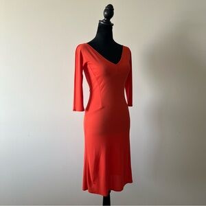 Valentino V-Neck Red Dress - Sleek Elegant Silhouette